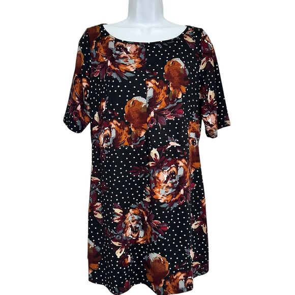 Piphany Black Floral Polka Dot Scoop Neck Tunic Size M - Picture 1 of 7